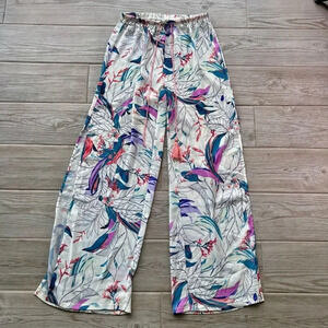 Apana Womens Multicolor Floral Allover Print Side Slit Wide Leg Pants Size Small
